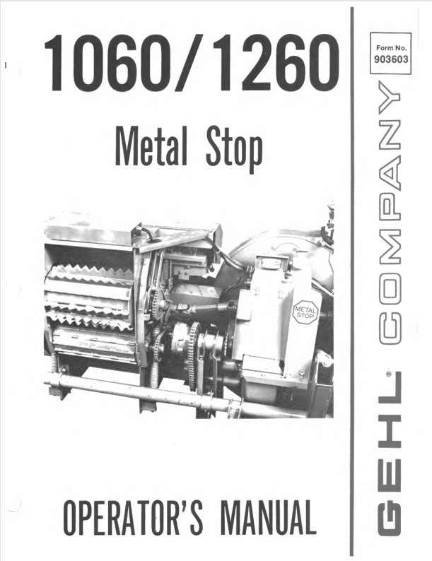 GEHL 1060 & 1260 Metal Stop (903603A) Operator Manual PDF Download
