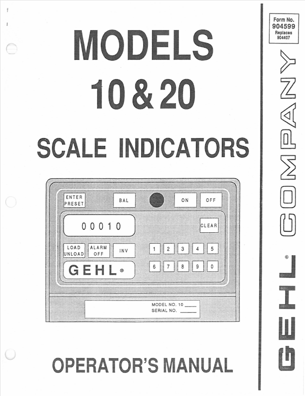 GEHL 10 & 20 Scale Indicator (904599A) Operator Manual PDF Download
