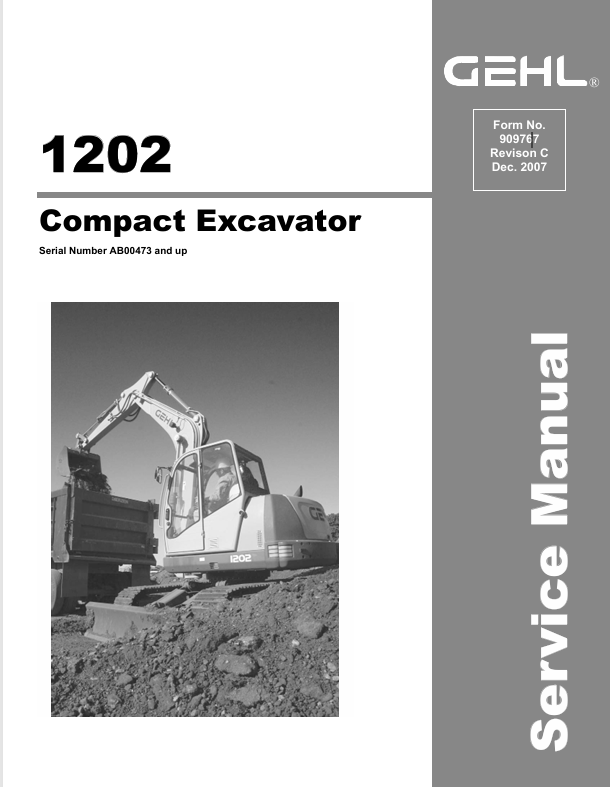 GEHL 1202 Compact Excavator (909767C) Service Manual PDF Download | Repair & Maintenance Guide