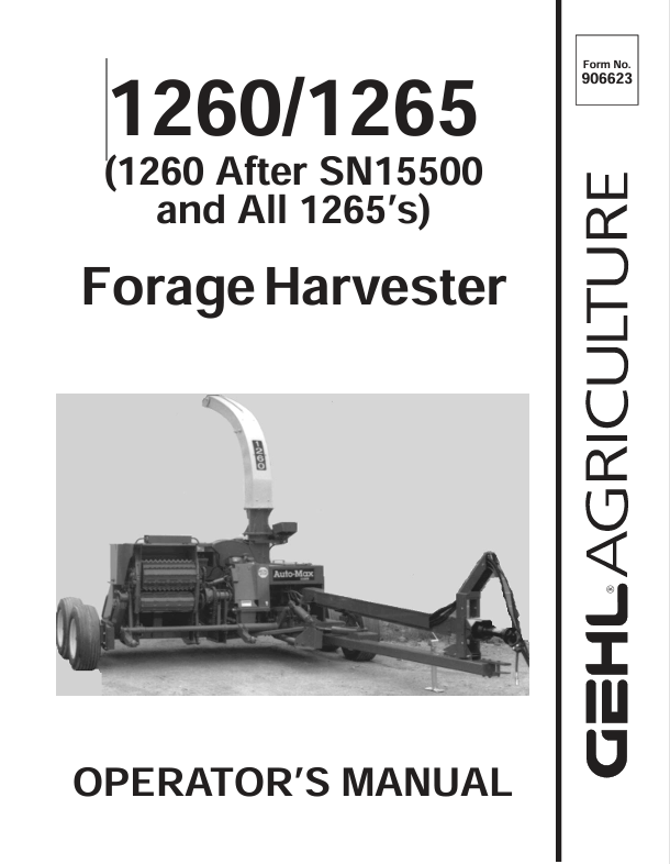 GEHL 1260 & 1265 Forage Harvester (906623) Operator Manual PDF Download