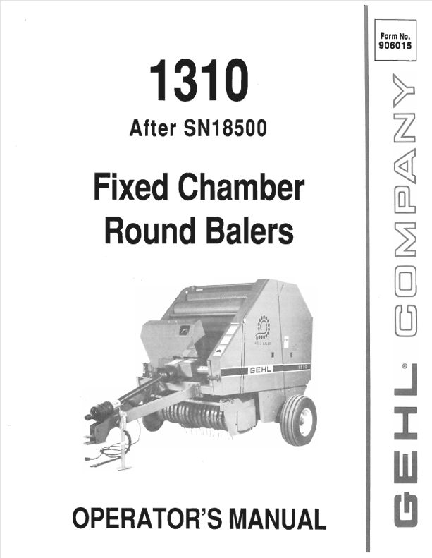 GEHL 1310 Fixed Chamber Round Balers (906015A) Operator Manual PDF Download
