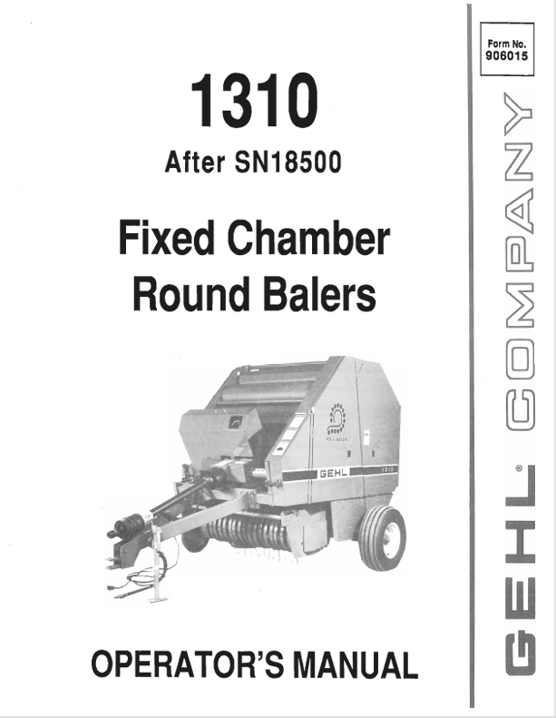 GEHL 1310 Fixed Chamber Round Balers (906015) Operator Manual PDF Download