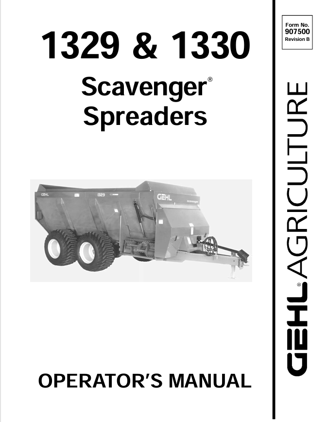 GEHL 1329, 1330 SCAVENGER SPREADERS (907500B) OPERATOR MANUAL PDF DOWNLOAD