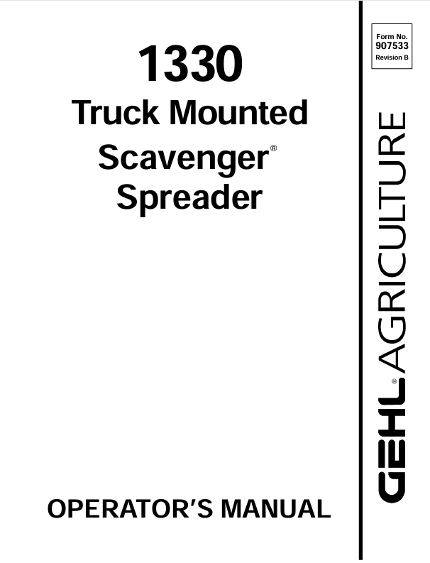 GEHL 1330 TRUCK MOUNTED SCAVENGER SPREADER (907533) OPERATOR MANUAL PDF DOWNLOAD