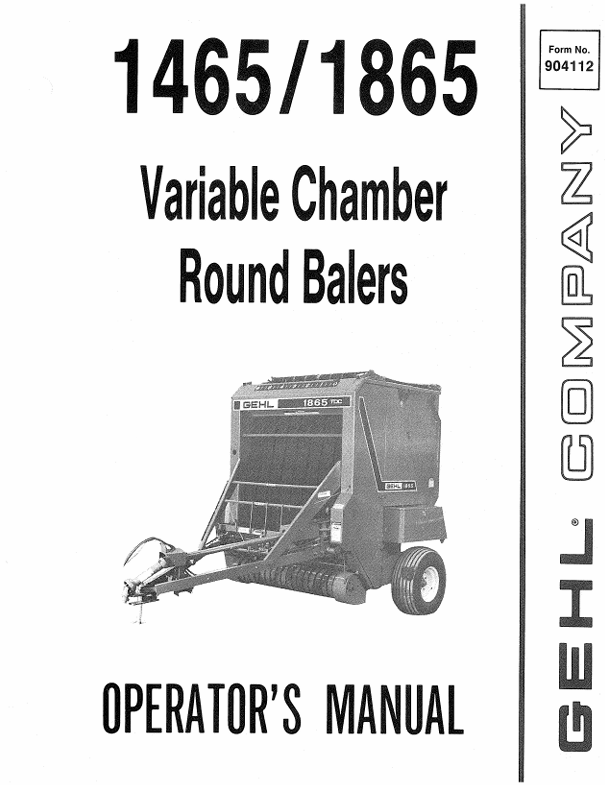 GEHL 1465, 1865 VARIABLE CHAMBER ROUND BALERS (904112) OPERATOR MANUAL PDF DOWNLOAD