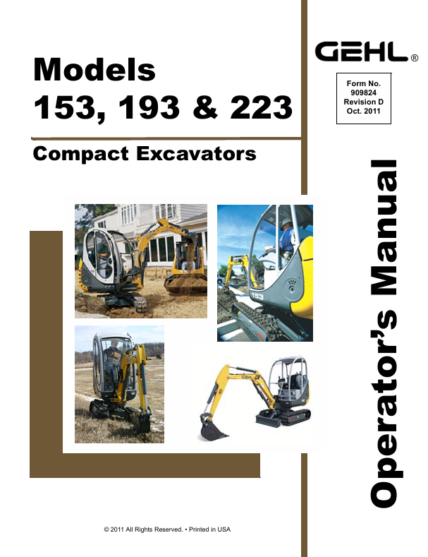 GEHL 153, 193, 223 CRAWLER EXCAVATOR (909824D) OPERATOR MANUAL - PDF FILE