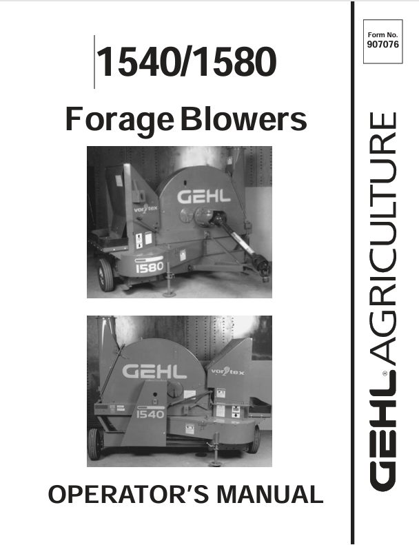 GEHL 1540 & 1580 Forage Blowers (907076A) Operator Manual PDF Download