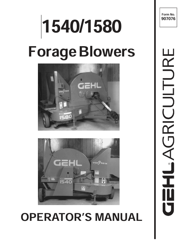 GEHL 1540 & 1580 Forage Blowers (907076) Operator Manual PDF Download