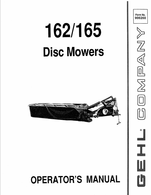 GEHL 162 & 165 Disc Mowers 906260A Operator Manual PDF Download