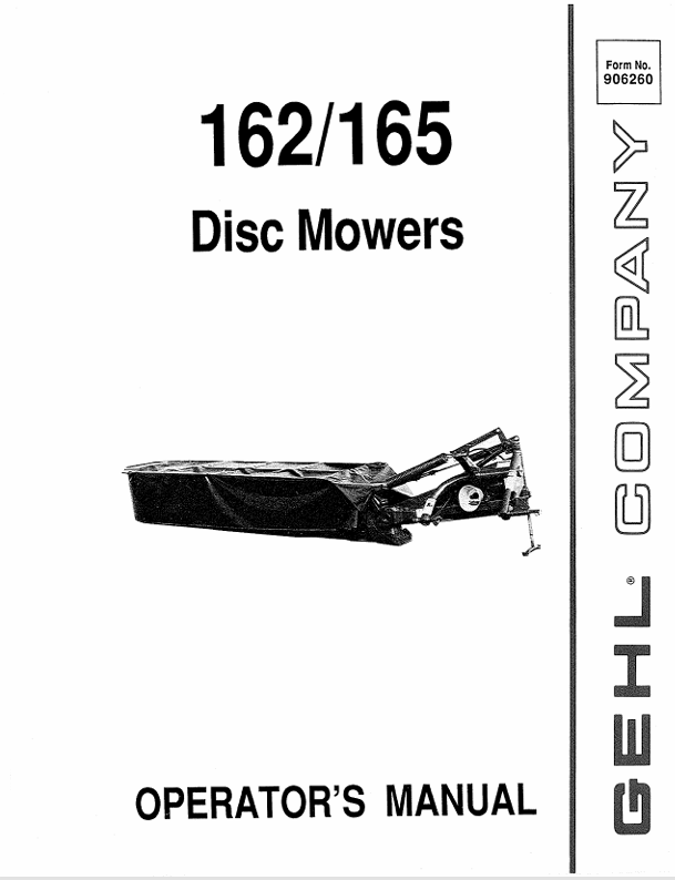 GEHL 162 & 165 Disc Mowers (906260) Operator Manual PDF Download | Complete Service Guide