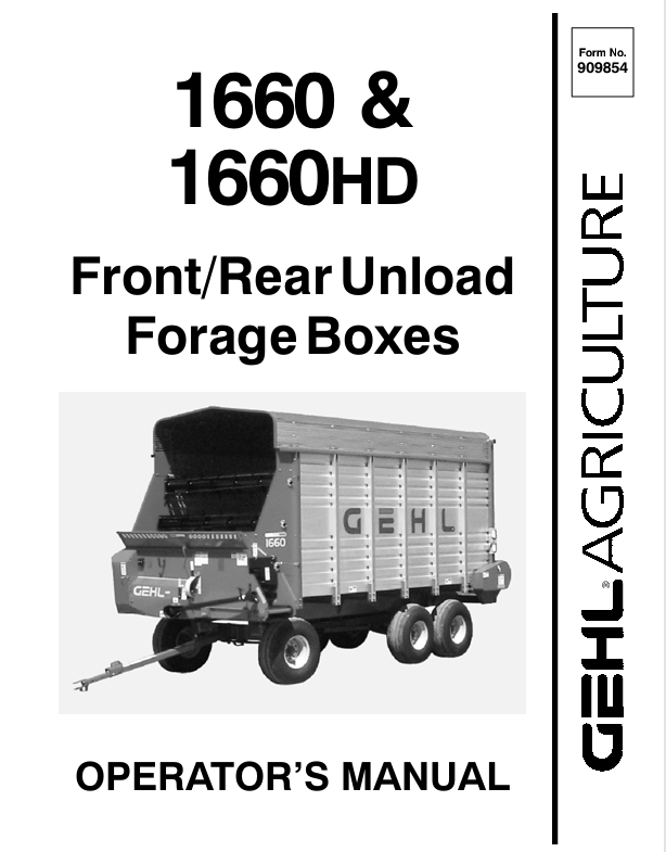 GEHL 1660 & 1660HD Front/Rear Unload Forage Boxes (909854) Operator Manual PDF Download