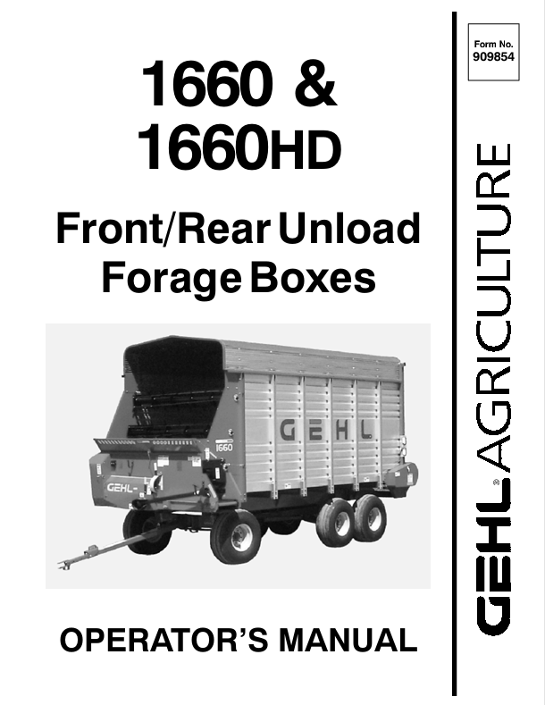 GEHL 1660 & 1660HD Forage Boxes (909854A) Operator Manual PDF Download