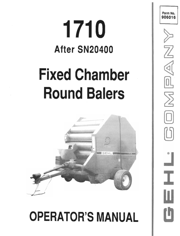 GEHL 1710 Fixed Chamber Round Balers (906016) Operator Manual PDF Download