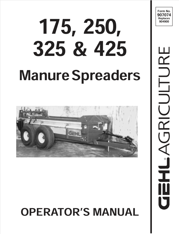GEHL 175 250 325 425 Manure Spreader 907074A Operator Manual PDF