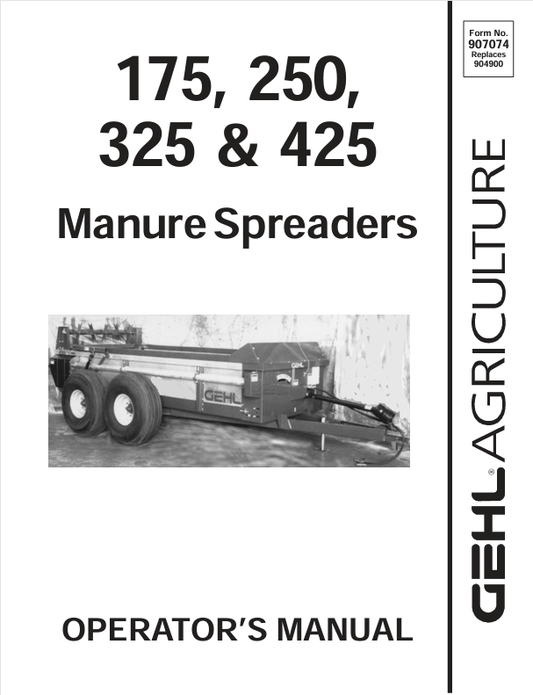 GEHL 175 250 325 425 Manure Spreader 907074A Operator Manual PDF