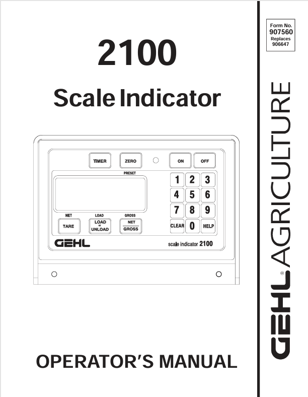 GEHL 2100 Scale Indicator (907560A) Operator Manual PDF Download