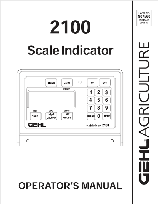 GEHL 2100 Scale Indicator (907560A) Operator Manual PDF Download