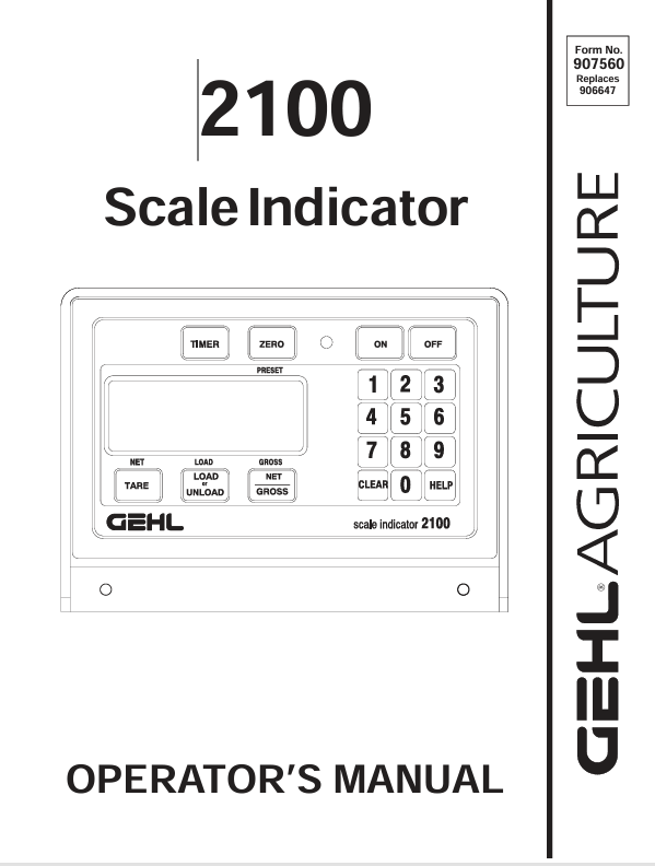 GEHL 2100 Scale Indicator (907560) Operator Manual PDF Download – Complete Operating & Maintenance Guide