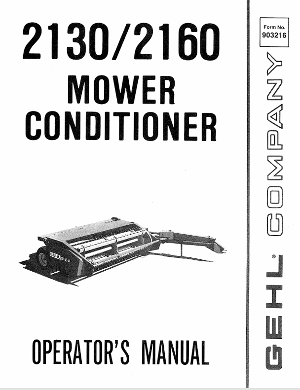 GEHL 2130, 2160 MOWER CONDITIONER (903216) OPERATOR MANUAL PDF DOWNLOAD