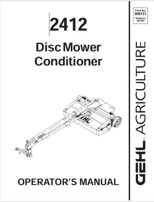 GEHL 2412 Disc Mower Conditioner (908151A) Operator Manual PDF Download