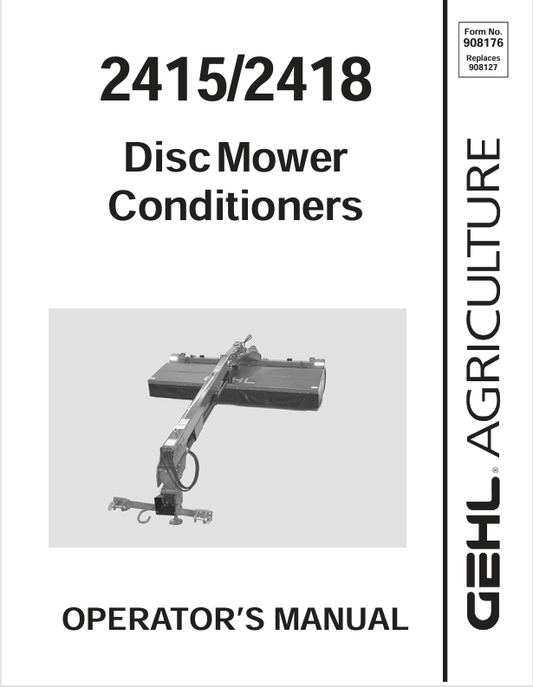 GEHL 2415 & 2418 Disc Mower Conditioners Operator Manual (908176A) PDF Download