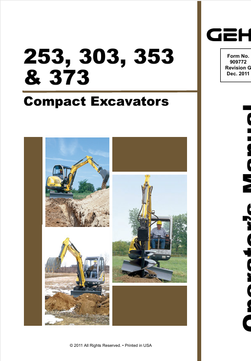 GEHL 253 303 353 373 Crawler Excavator 909772G Operator Manual PDF Download