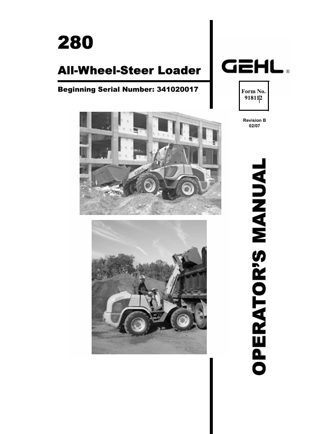 GEHL 280 All Wheel Steer Loader (918112) Operator Manual PDF Download | Complete Service Guide