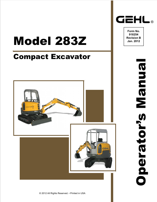 GEHL 283Z Crawler Excavator (918254B) Operator Manual PDF Download