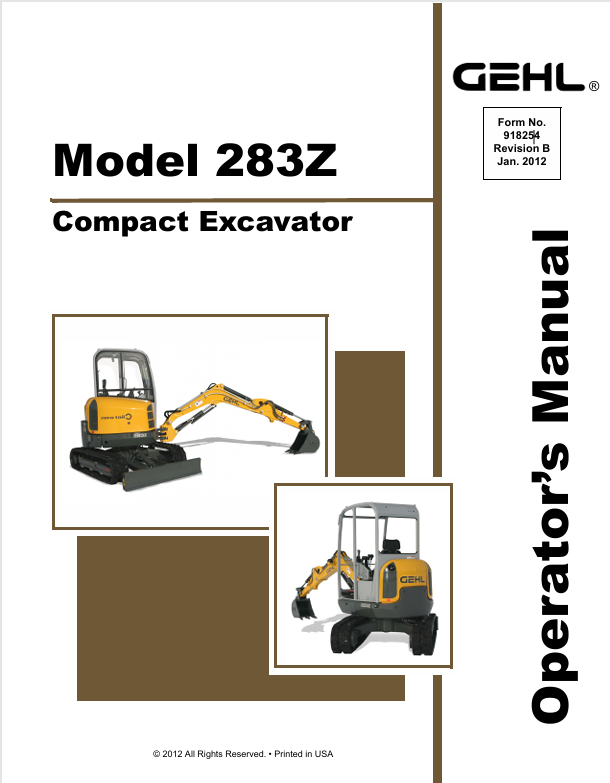 GEHL 283Z Crawler Excavator (918254B) Operator Manual PDF Download – Complete Service Guide