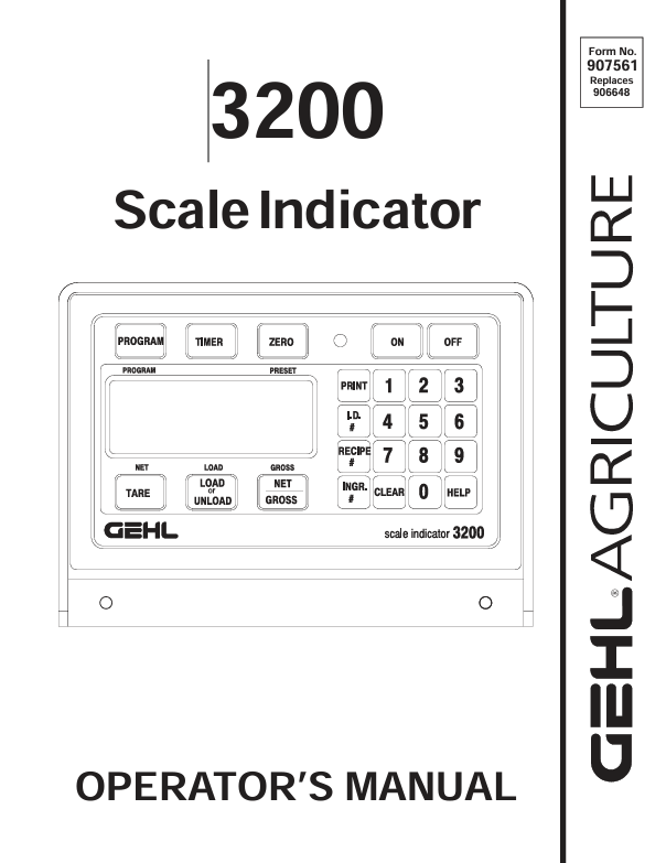 GEHL 3200 SCALE INDICATOR (907561A) OPERATOR MANUAL - PDF FILE