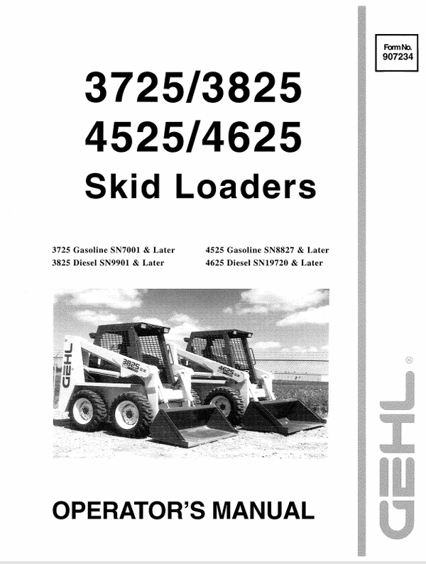 GEHL 3725, 3825, 4525 & 4625 Skid Loader 907234 Operator Manual PDF Download