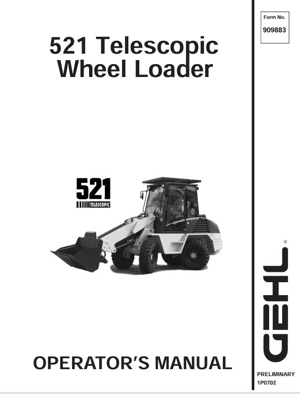 GEHL 521T Wheel Loader (909883A) Operator Manual PDF – Complete Operation & Maintenance Guide