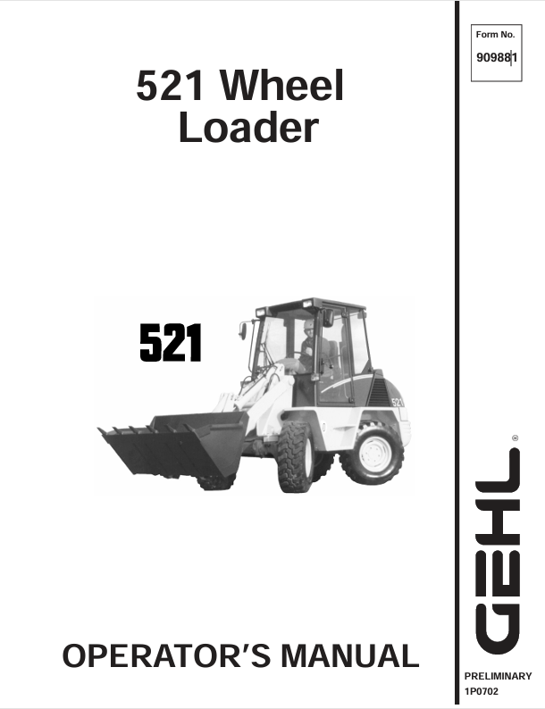 GEHL 521 Wheel Loader Operator Manual PDF | Model 909881A Download
