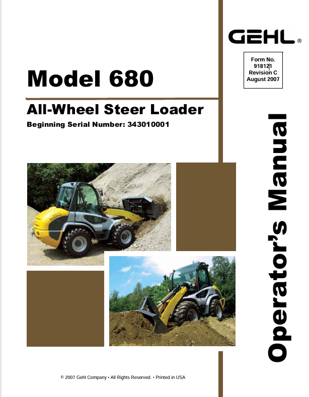 GEHL 680 All-Wheel-Steer Loader (918121C) Operator Manual PDF Download