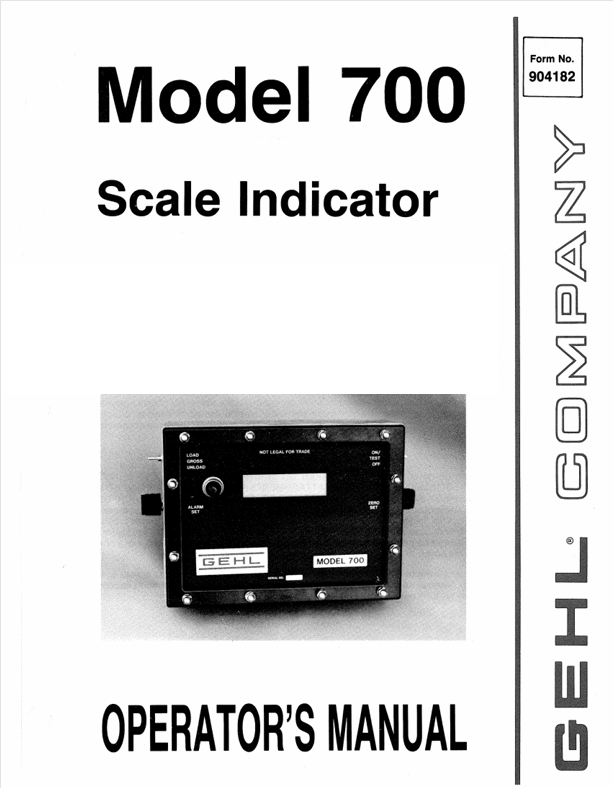 GEHL 700 Scale Indicator (904182A) Operator Manual PDF Download – Complete Operating & Maintenance Guide