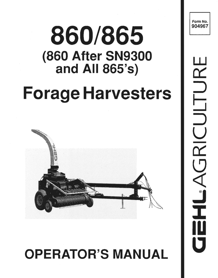 GEHL 860 & 865 Forage Harvesters (904967) Operator Manual PDF Download – Complete Service Guide