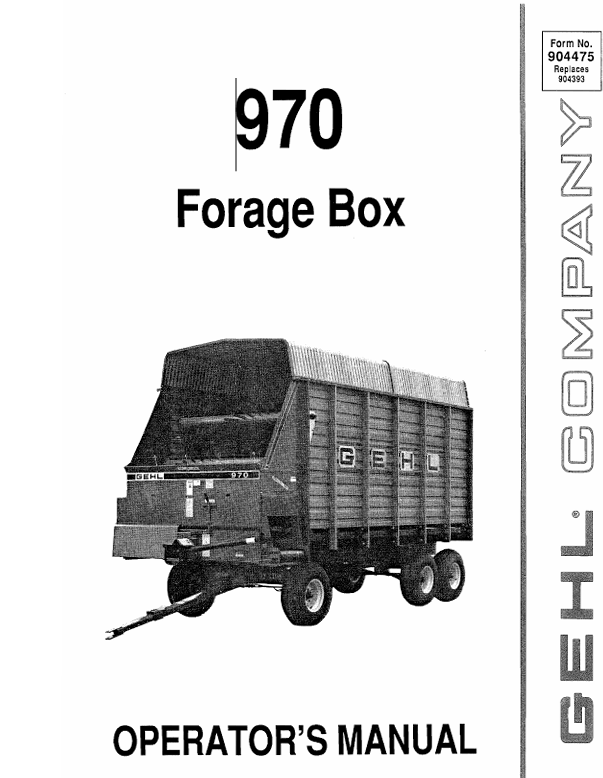 GEHL 970 Forage Box (904475) Operator Manual PDF Download Guide