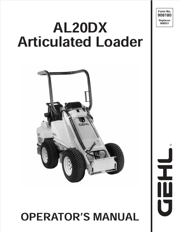 GEHL AL20DX Articulated Loader (908180A) Operator Manual PDF Download