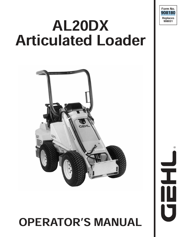 GEHL AL20DX Articulated Loader (908180) Operator Manual PDF Download