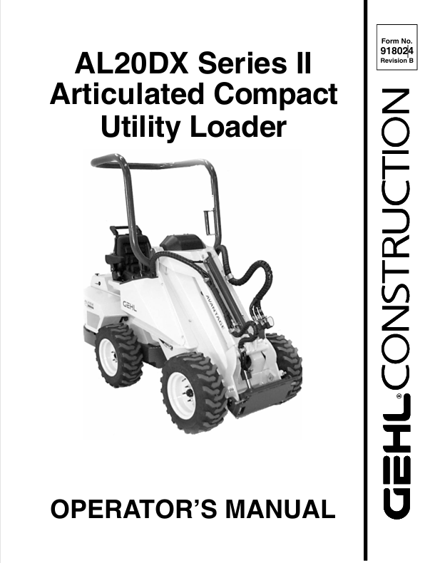 GEHL AL20DX Articulated Loader (918024B) Operator Manual PDF Download