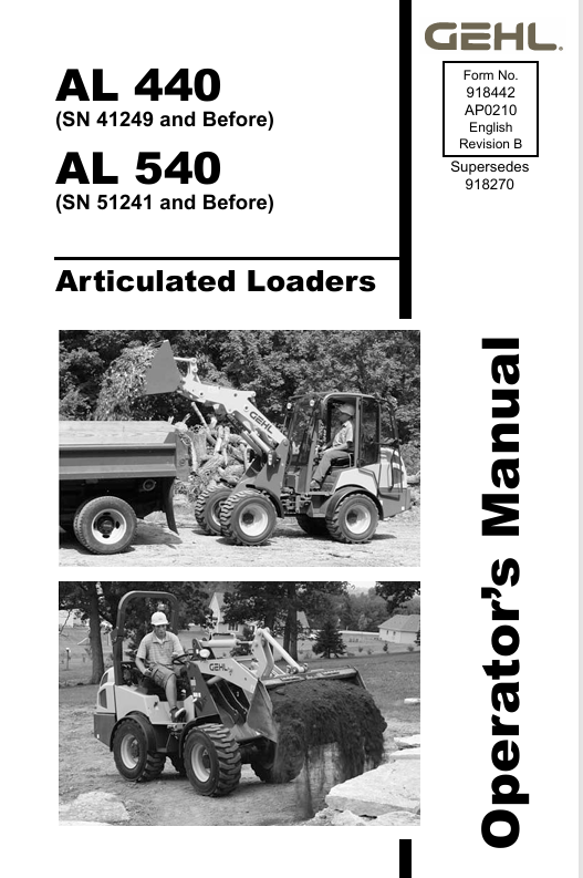 GEHL AL 440 & AL 540 Articulated Loaders (918442B) Operator Manual PDF Download
