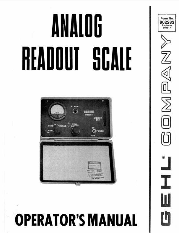 GEHL Analog Readout Scale 902283A Operator Manual PDF Download