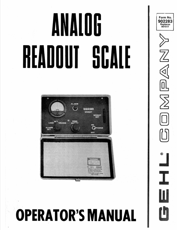 GEHL Analog Readout Scale (902283) Operator Manual PDF Download | Complete Guide