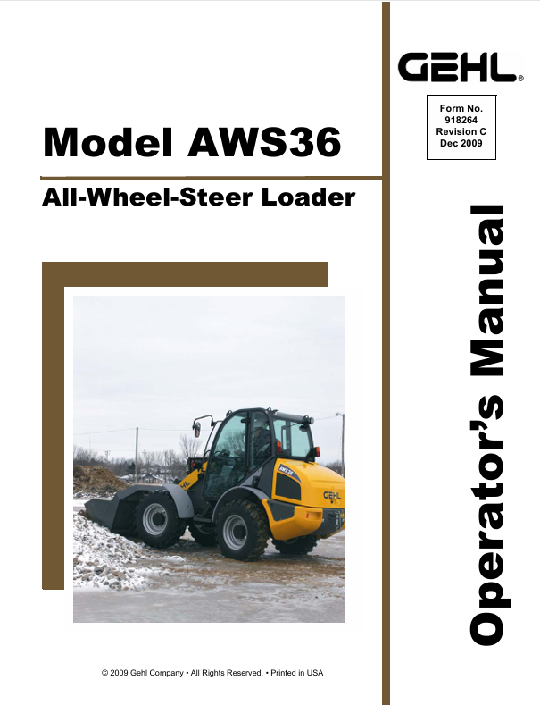 GEHL AWS36 All Wheel Steer Loader (918264C) Operator Manual PDF Download – Complete Service Guide