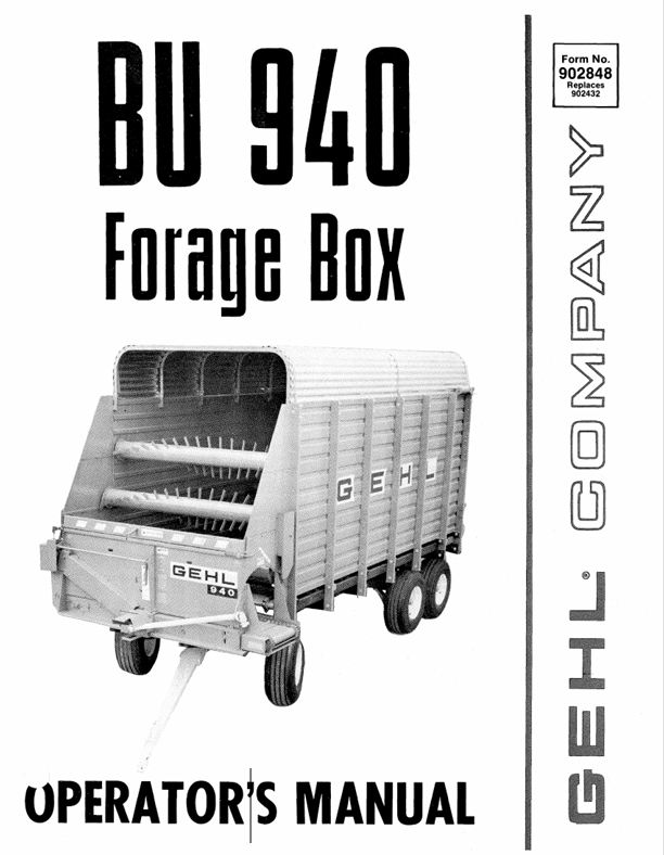 GEHL BU940 Forage Box (902848B) Operator Manual PDF – Complete Operation, Safety & Maintenance Guide