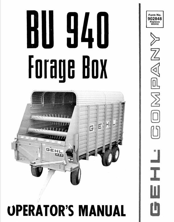 GEHL BU940 Forage Box (902848) Operator Manual PDF Download | Complete Service Guide