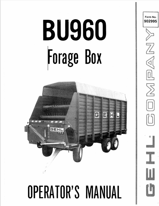 GEHL BU960 Forage Box (902995A) Operator Manual PDF | Instant Download