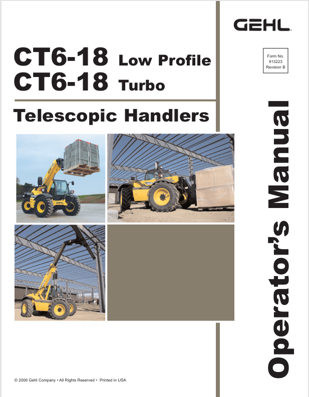GEHL CT6-18 Turbo Telescopic Handler (913223B) Operator Manual PDF Download