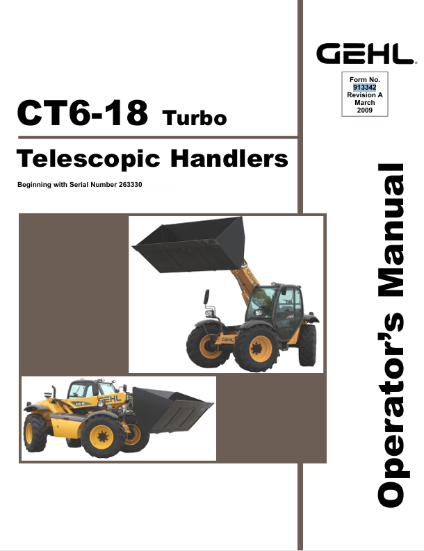 GEHL CT6-18 Turbo Telescopic Handlers (913342A) Operator Manual PDF Download