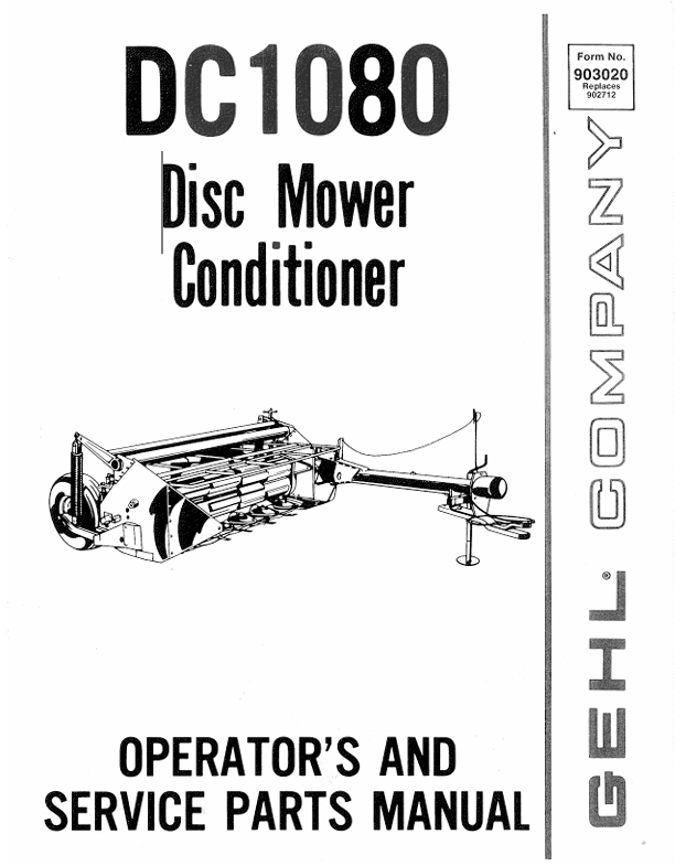 GEHL DC1080 Disc Mower Conditioner (903020) Operator Manual PDF Download